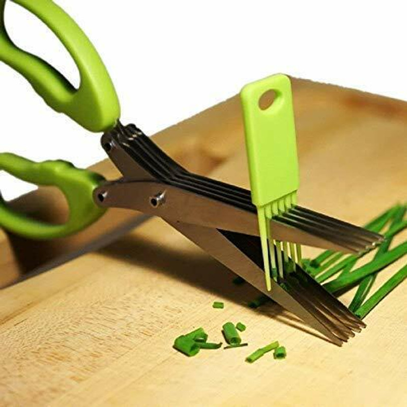 DHARMISHO Herb Scissors Leaf Herb Stripper Steel 5 Blade Kitchen for Chicken, Vegetables Stainless Steel All-Purpose Scissor(Multicolor, Pack of 1)