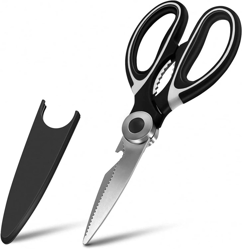 KitchenFest Kitchen Scissor Heavy Duty Meat Vegetable Cutter Bottle Opener Stainless Steel All-Purpose Scissor(Black, Pack of 1)