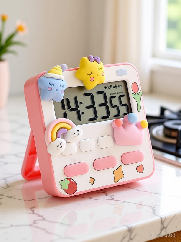Wolpin Digital Kitchen Timer & Stopwatch with 3D Stickers Countdown Large Digits Digital Kitchen Timer
