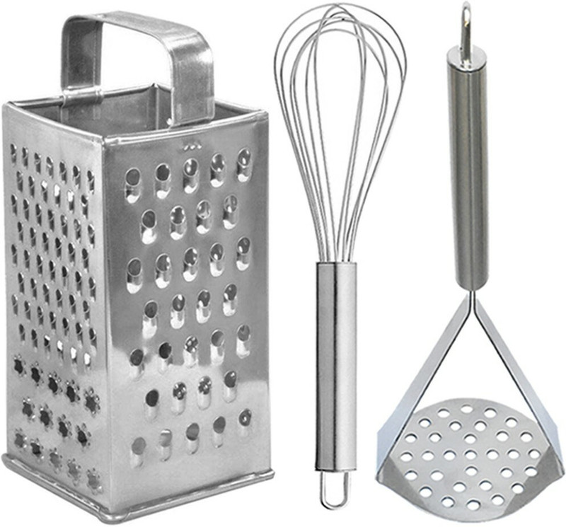 OC9 Stainless Steel Slicer and Grater & Egg Whisk / Egg Beater & Potato Masher For Kitchen Tool Set(Silver, Grater, Whisk, Masher)