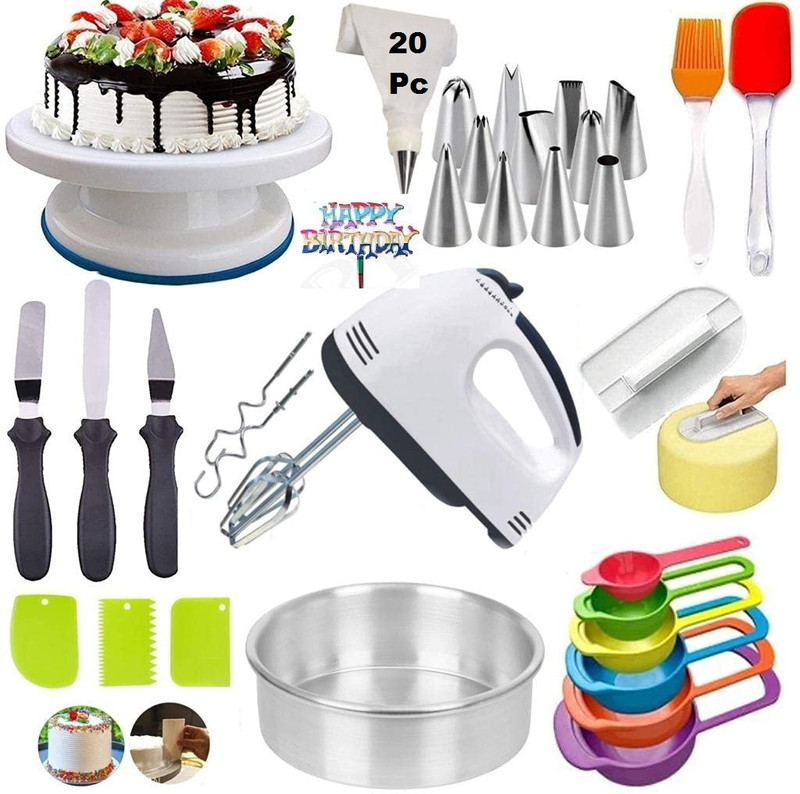 NIJAMRUT Cake Combo Sets Icing set Turntable Nozzle Set scrapers,knifefor Cake Decoration Kitchen Tool Set(Multicolor, Baking Tools, Brush, Cooking Spoon, Knife, Measuring Jug, Spatula)