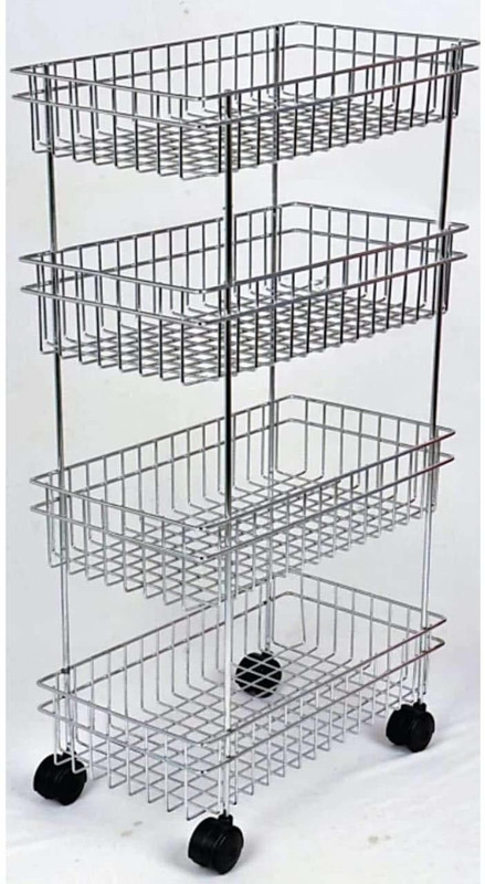 NMS TRADERS 4 Layer Portable Modern Fruit and Vegetable Stand Basket Trolley Morden Onion Potato Cutlery, Spice, Pickles Jars Container Basket Organizer Holder Stand Kitchen Storage Original Steel Kitchen Trolley Stainless Steel Kitchen Trolley(Pre-assembled)