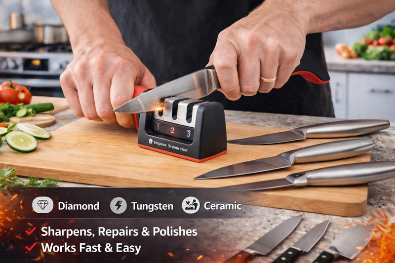 ADA 3 Stage |Kitchen Manual Knife Sharpening Steel(Stainless Steel, Plastic)
