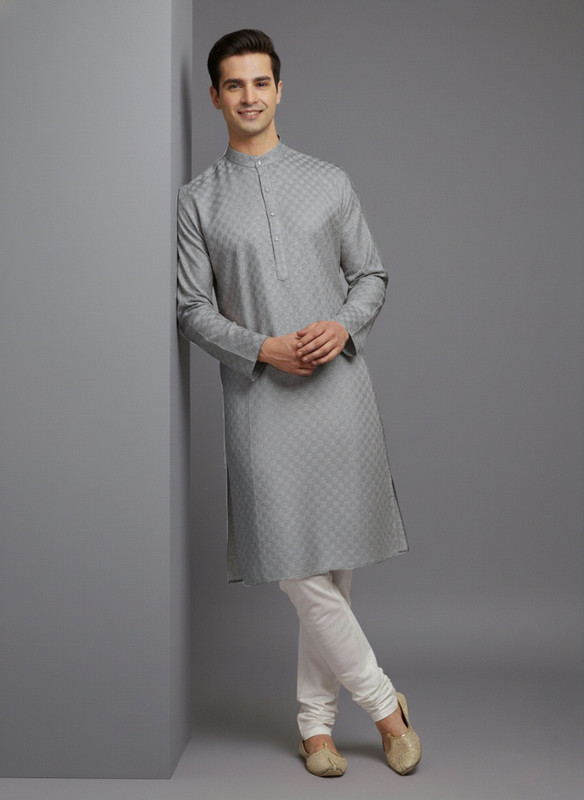 Tibra Collection Men Solid Straight Kurta(Grey)
