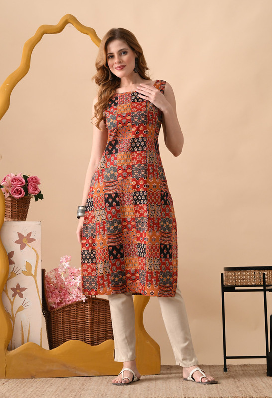 Deepyog Women Floral Print Pure Cotton Straight Kurta (Multicolo
