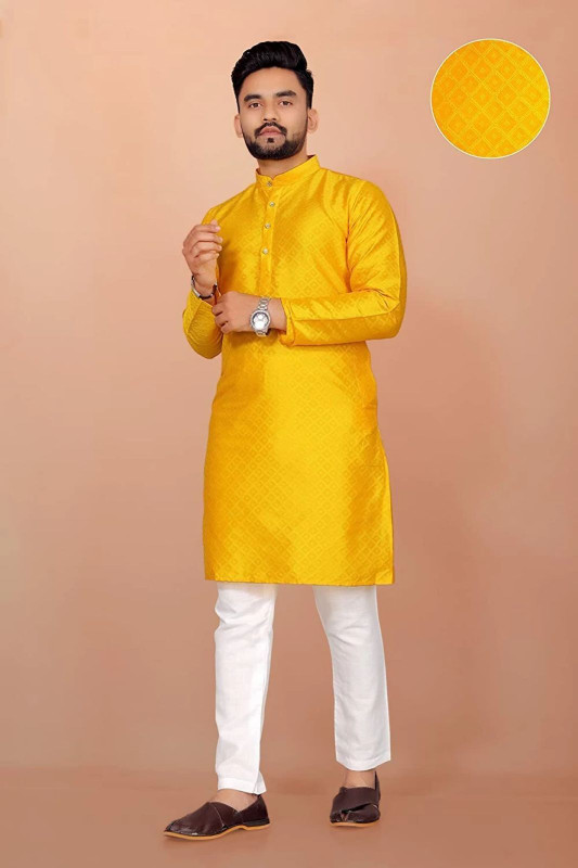 Adee Men Self Design Straight Kurta(Yellow)