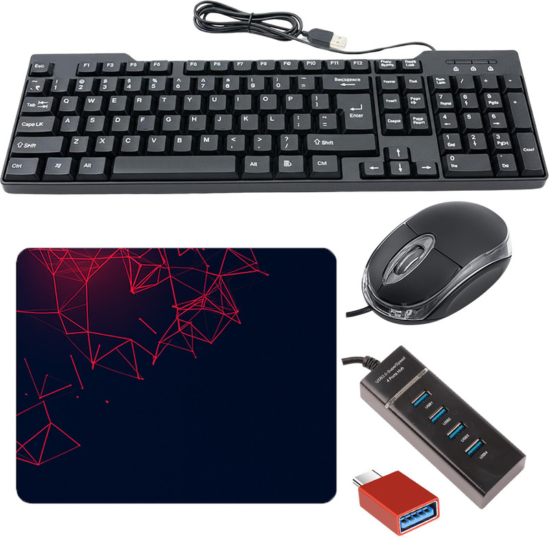 Henture Prodot Keyboard, Mouse and usb Hub , mouse pad and otg cable Combo Set Combo Set(Black)