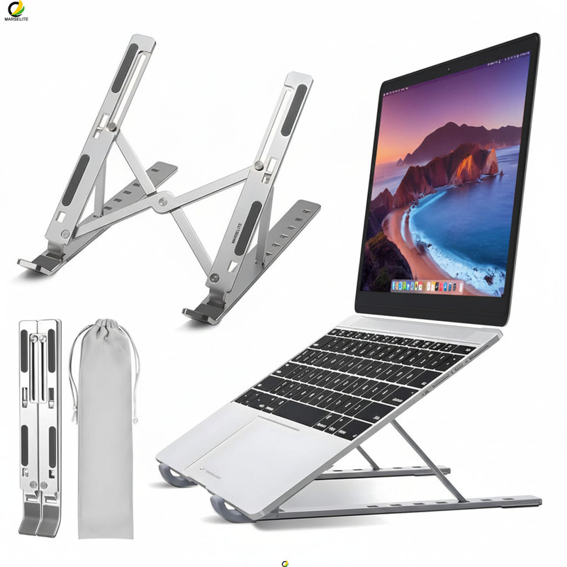 MARSELITE Portable Laptop Phone Book Stand Space Saving MARS-ST68 Aluminium Desk Stand Laptop Stand with Adjustable Height Compatible with 26 - 35 cm Laptops(Silver)