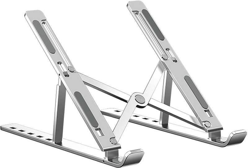 PC SQUARE Aluminum laptop stand Aluminium Body Computer Laptop Stand Adjustable Height | 7 Step Adjustable Foldable | Best for Traveling | Low Weight Universal Portable Hands Free Stand Also Use in Mobile Stand Study Book Stand Laptop Stand 04564 Aluminium, Silicone Desk Stand Rotatable Laptop Stand