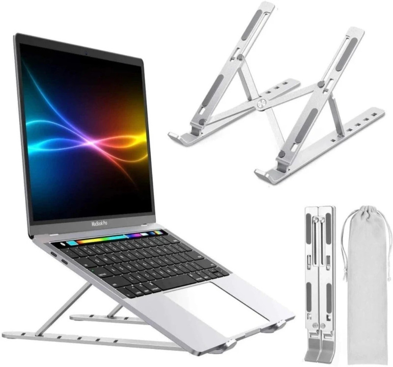 Vishanrahul MiraeTech 6 Angles Aluminum Tabletop Riser Stand for MacBook, HP, Dell, Lenovo, Notebook Aluminium Floor and Desk Stand Laptop Stand with Adjustable Height Compatible with Universal Laptops(Silver)