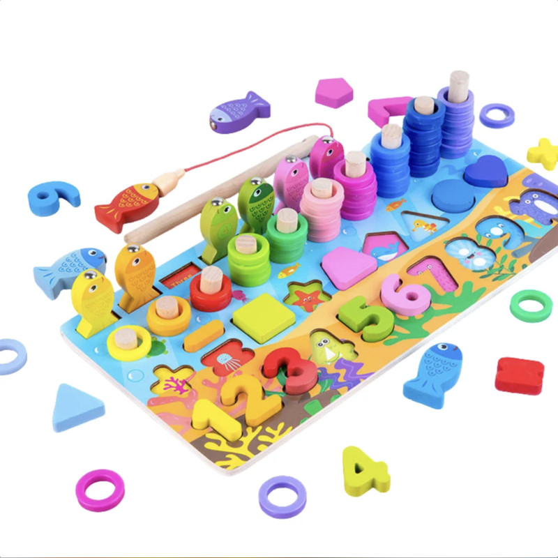 CHUTTI TOYS 6in1 Montessori Learning Board for Kids 3+ Years Shape Number Puzzle(Multicolor)