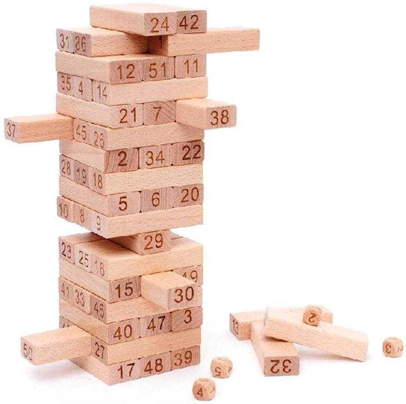 ALLURE Giant Tumble Tower, 48 Pcs Pine Wooden Stacking Timber Game(Brown)