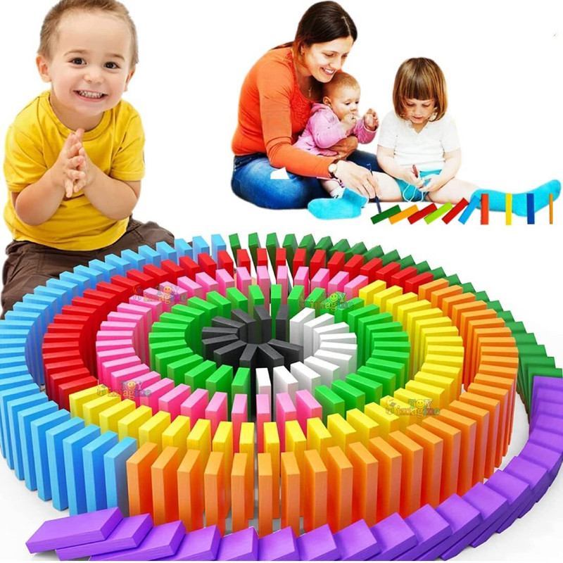 FLETIX 120pcs Domino Building Block Colorful Wooden Kids Fun Learning Skill Toy Game(Multicolor)