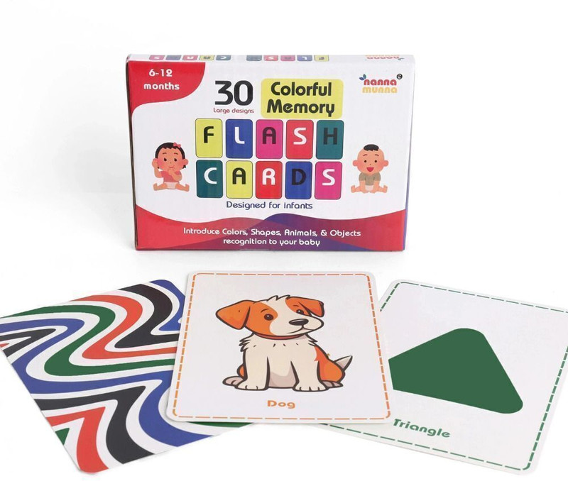 NannaMunna Large Colorful Flash Cards for Babies 6M+ | 30 Designs | Learn Shapes & More(Multicolor)