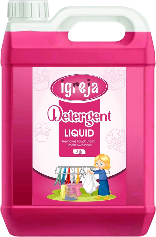 IGREJA Washing machine liquid detergent top load and front load -Pink (5 ltr) Rose Liquid Detergent(5 L)