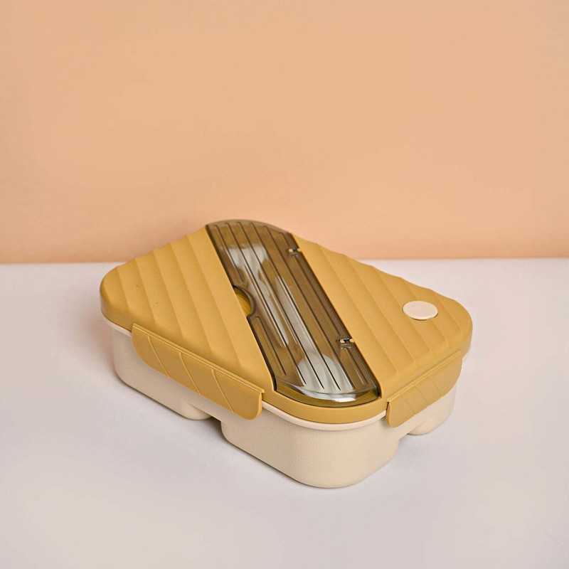 FORWAY Lunch Box with Spoon (1250 ml) | YELLOW | Rectangular | Vector Line Design 1 Containers Plastic School Lunch Box(1250 ml)