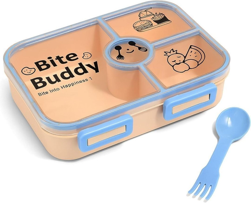 VarietyNest Bite Buddy Tiffin/Lunch Box with Spoon & Fork for Kids/Office (pack of 1) 4 Containers Plastic School Lunch Box(1000 ml)