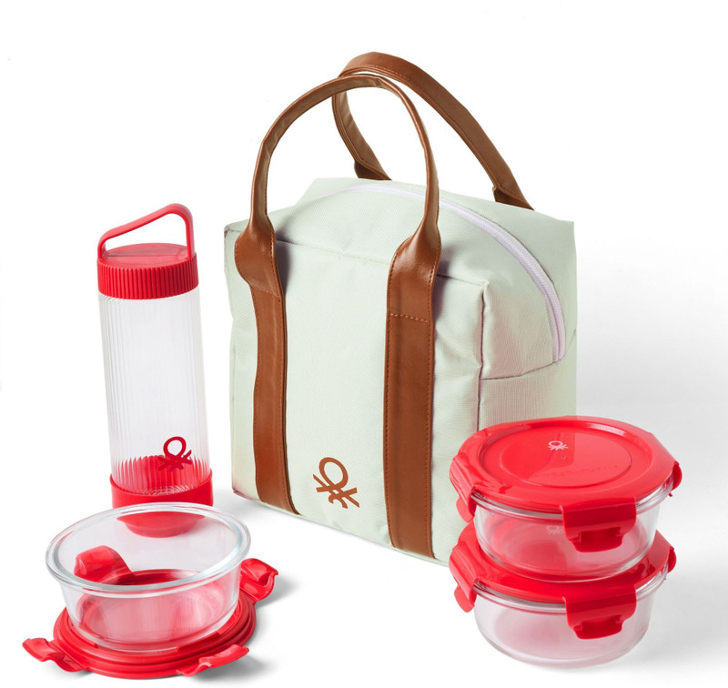 United Colors of Benetton Set of Lunch Bag, Glass Bottle & 3 Containers Glass Office Lunch Box(400 ml)
