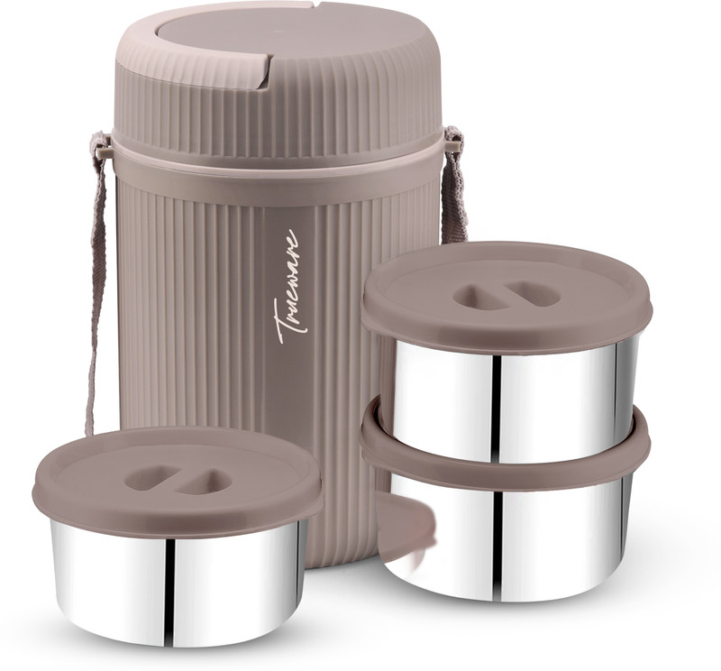 Trueware 3 Insulated Hot and Cold Lunch Box With 3 SS Container 300 ML Each 3 Containers Stainless Steel, Plastic Office Lunch Box(900 ml)