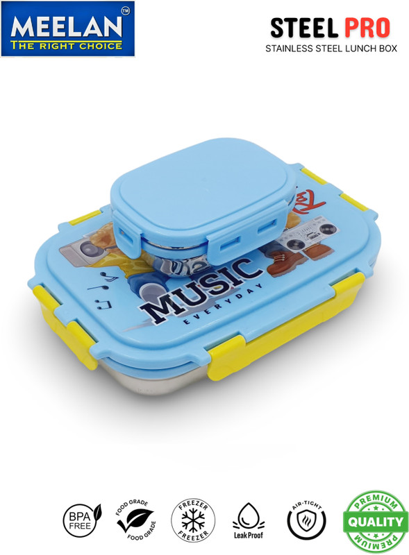 POGON Spoon, Lunch Box for School Tiffin Box 2 Containers Stainless Steel, Plastic School Lunch Box(800 ml)