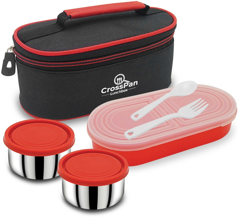CrossPan Double Decker Lunch Box 3 Containers Stainless Steel Office Lunch Box(1000 ml)