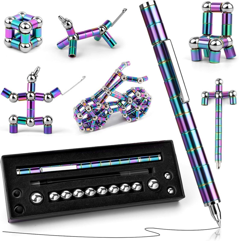 MOONZA Rainbow Magnetic Pen Magnet Cube Toys Sculpture Building Magnetic Blocks(13 Pieces)