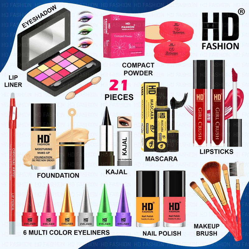 HD Fashion 21 Pcs Makeup Kit for Beginners & Experts All in One Cosmetic Set for Women 680(Pack of 21)
