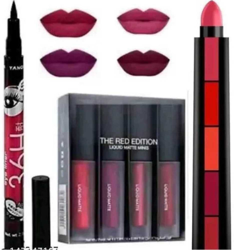 lately Best face makeup combo of matte lipstic 5 in one eyeliner