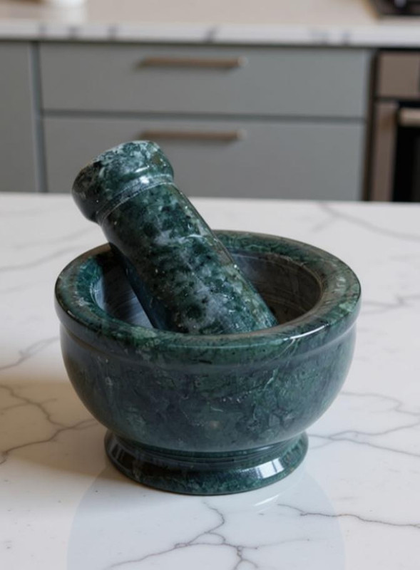 Chitrakshi Jalore Stone Mortar and Pestle Set, Large Size (15 cm), Okhli, Khalbatta, Kharal, Mixer, Natural & Traditional Grinder, Musal, Design for Kitchen, Home, Herbs and Spices Marble Masher(Pack of 1)