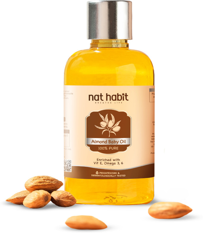 Nat Habit 100% Pure Baby Oil (Almond) For Massage, Hair Growth & Skin With Vit.E,Omega 3,6(100 ml)