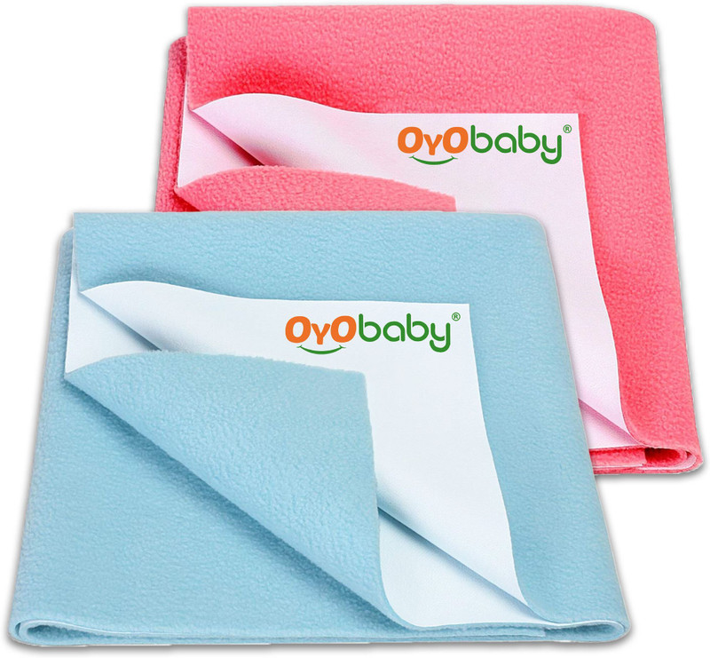 Oyo Baby Cotton Baby Bed Protecting Mat(Salmon Rose, Sea Blue, Pack of 2, Small)