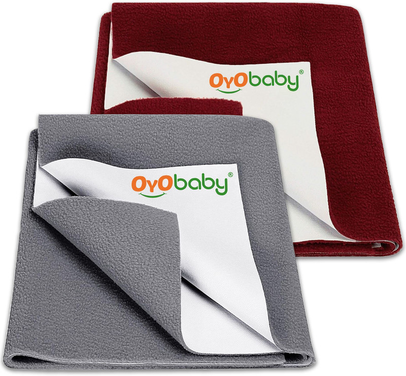 Oyo Baby Cotton Baby Bed Protecting Mat(Grey, Maroon, Pack of 2, Medium)