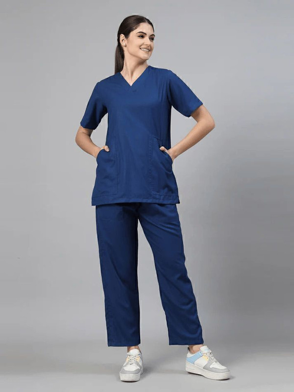 SHARMASCRUBS Women Medical Scrub – Doctors & Nurse Scrub Suit/ OT Dress (Grey, M) Shirt, Pant Hospital Scrub(Grey M)