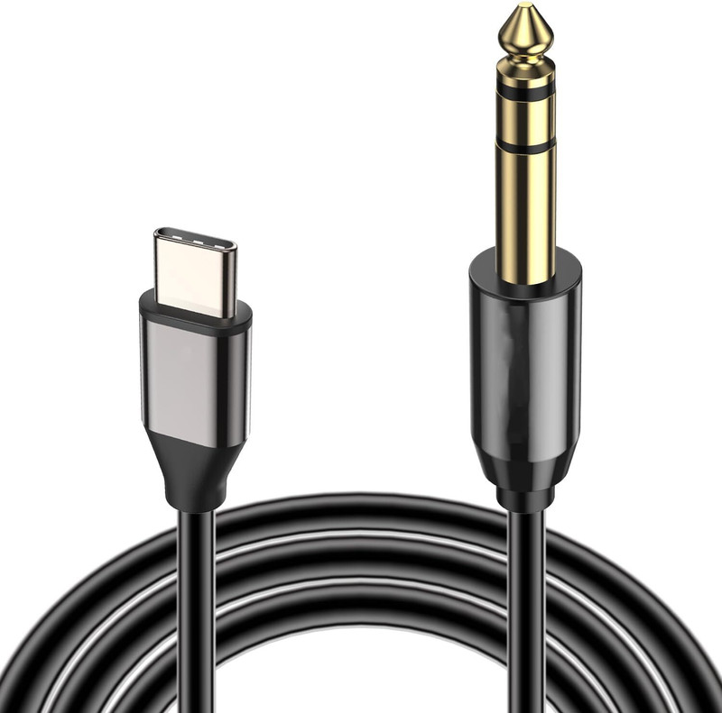 TECHART  TV-out Cable USB C to 6.35mm 1/4 TRS Audio Stereo Cable, Type C to 6.35mm 1/4 inch 2Meter(Black, For Home Theater, 1.5 m)