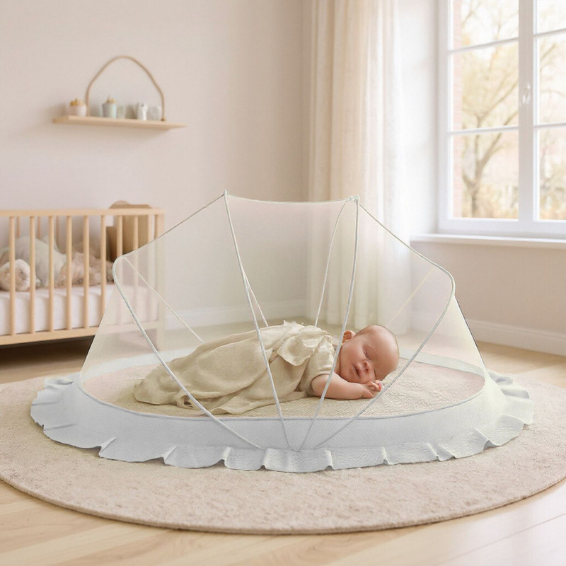 trekshild enterprise Baby Folding Crib Cotton Washable Infants Mosquito Net(Gray, Tent)