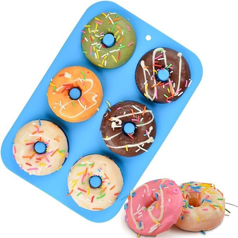 MARHABA TRADERS Silicone Donut Tray Silicone Donut Pan Molds - Food Grade Silicone Molds for Baking, Non-Stick, Dishwasher Safe, Heat Resistant, One Piece Blue - Bake Delicious Donuts with Ease(Pack of 1)