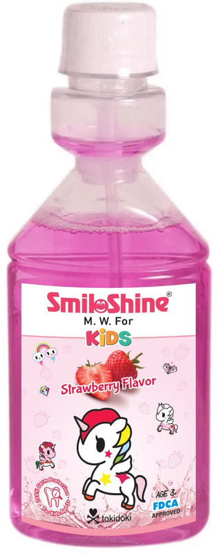 SmiloShine Kids Mouthwash in 3 exciting flavours -Strawberry, Juicy Orange, Lemon Lime - Strawberry Flavour(150 ml)