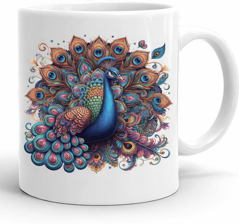 Prints Shopee Peacock Design Coffee Gift, Ceramic Cup Microwave Safe Durable Print Ceramic Coffee Mug(350 ml)