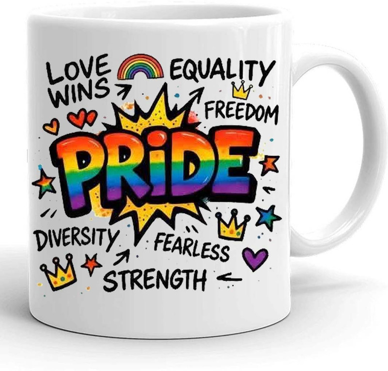 Prints Shopee Pride Rainbow Coffee Gift, Colorful Ceramic Cup Microwave Safe Ceramic Coffee Mug(350 ml)