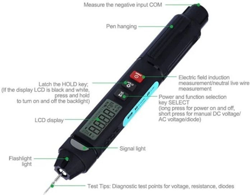 BABATOOLS DT-02 Pen Type Multimeter Smart AC/DC Voltage Tester Multimeter Digital Multimeter(Black 6000 Counts)