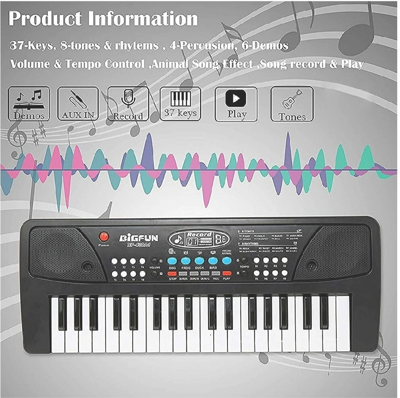 SALEOFF Bigfun 37 Keys Kids Piano Keyboard | Piano For Kids With Microphone725(Black)