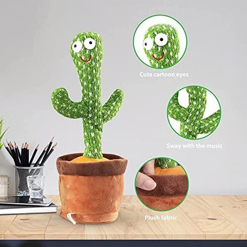 TRIMMO Talking & Dancing Cactus Talking Toy Wriggle & Singing Recording(Green)
