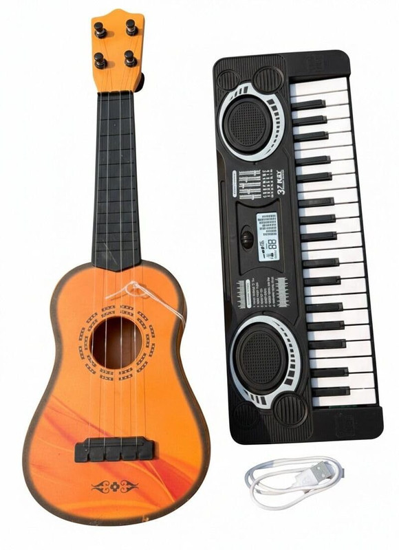 IJAYTOYS Combo Mini 37 Key Kids Piano Keyboard Toy with Guitar Toy for Kids 4 Strings(Multicolor)