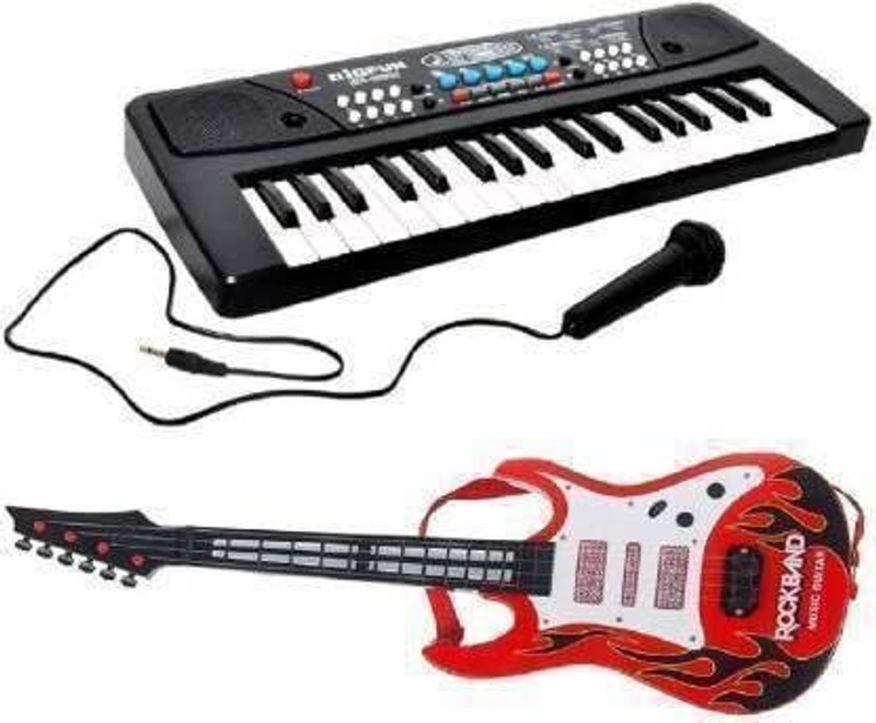 Kmc kidoz New Combo 37 Key Piano Keyboard Toy with DC Power Musical Guitar for Kids(Multicolor)