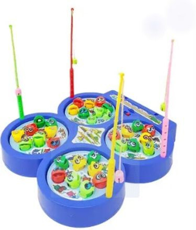 Braintastic Fishing Magnetic Fish Catching Game, 32 Pieces, 4 Rotating Ponds with Music(Blue)