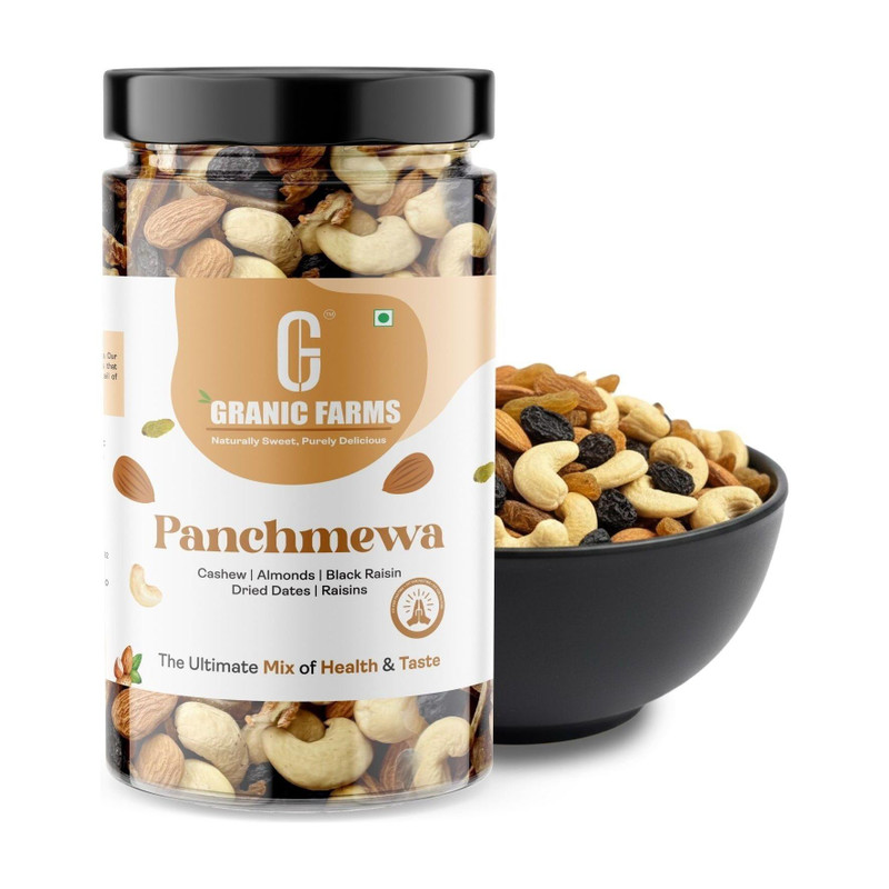 GRANIC FARMS Mix Dry Fruits | Panchmeva | Almond|Cashew|Dates|Black Raisin|Green Raisin|(1 x 500 g)