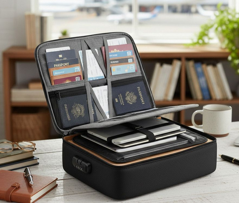 VRTREND Functional Multilayer Travel File Organiser Waterproof Document Bag(Black)