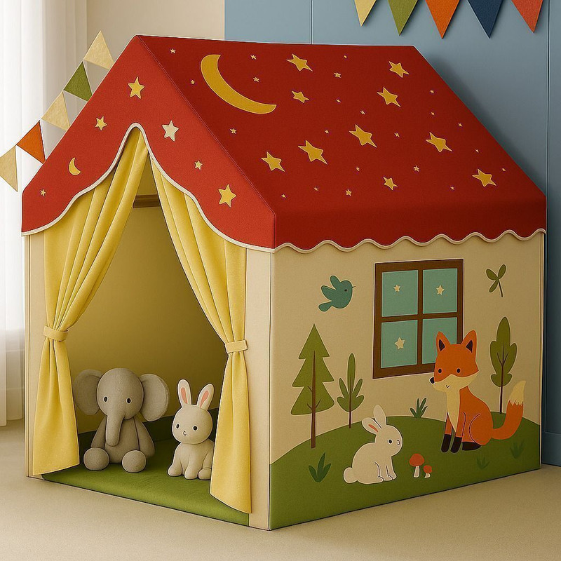 Sukan Tex Night Red Animal Theme Kids Play Tent House with Curtains(Red)