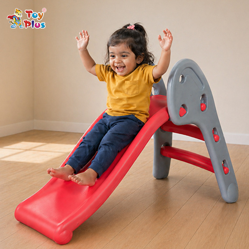 Toy Plus Baby Slide for Kids Safe Plastic Indoor Play Slide with Steps(Grey, Red)