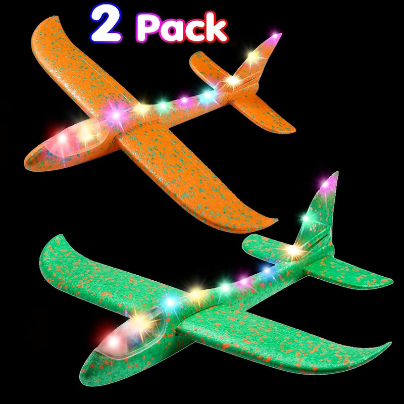 iChoice Pack of 2 Throwing Foam LED Lighting Aeroplane Gliders Foam Toy Plane with Light(Multicolor)